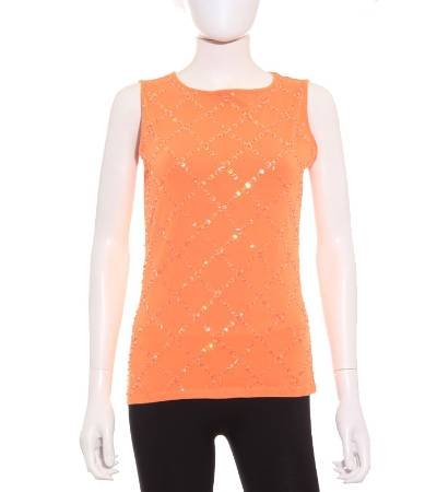 camiseta mujer cortefiel sin mangas en naranja con lentjeuelas de segunda mano 5cdeb0203f1c8 1